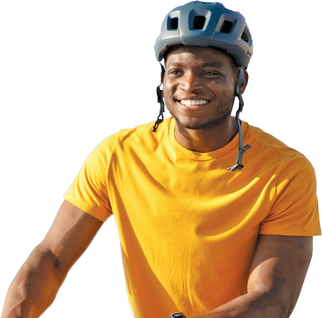 Image of a cyclist with a helmet on.