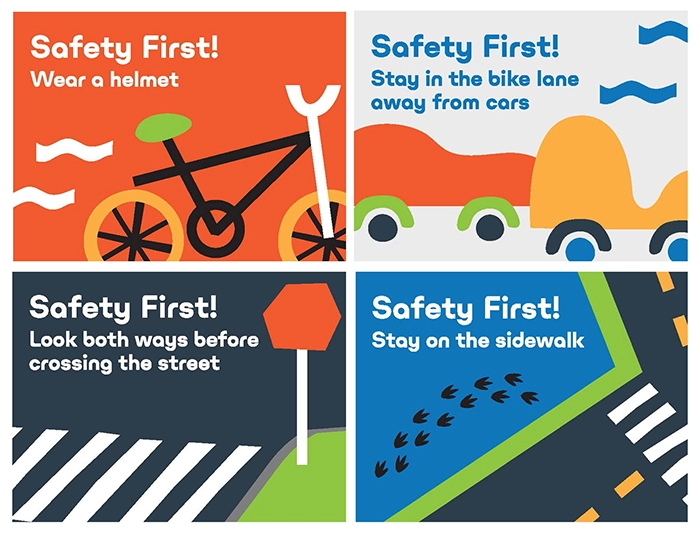 Toolkit graphics depicting tips for Bike safety.